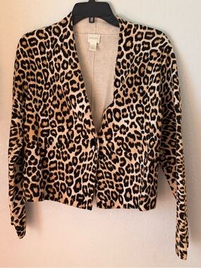 Chico’s Lylah Cheetah print one button cardigan, gently used, size 1